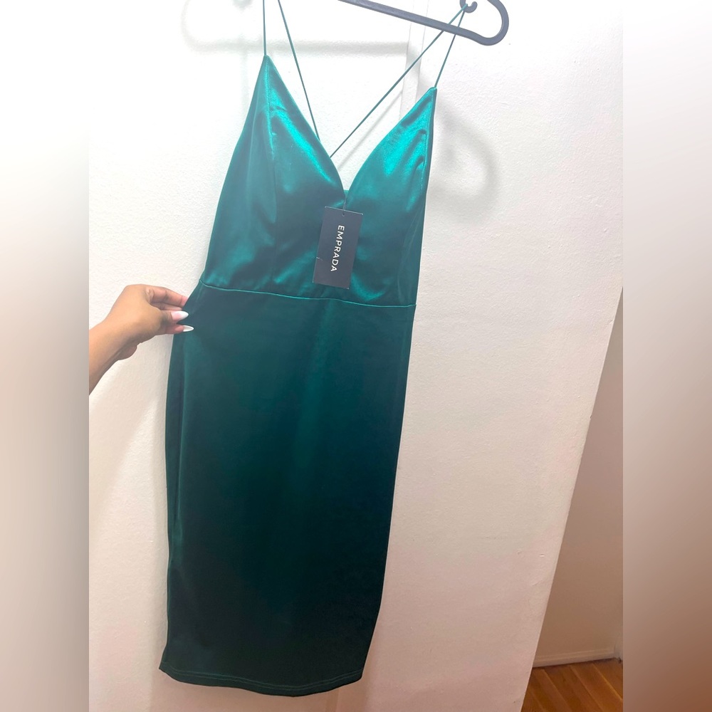 Emprada Elektra Green Satin Midi Dress